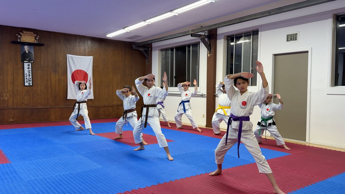 Kids practicing kata in the dojo